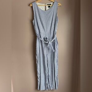 Striped Sleeveless Linen Jumpsuit with Belt